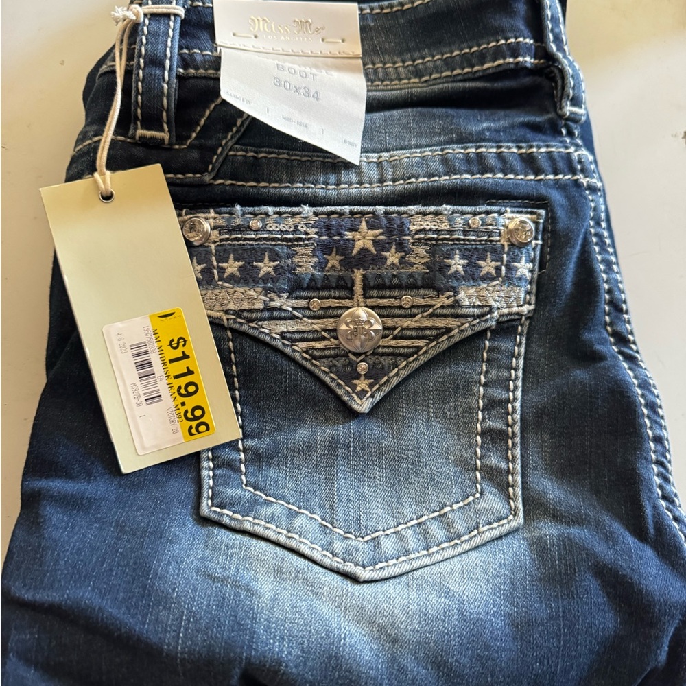 Miss Me Women's Dark Blue Boot Cut Jeans with Star Details